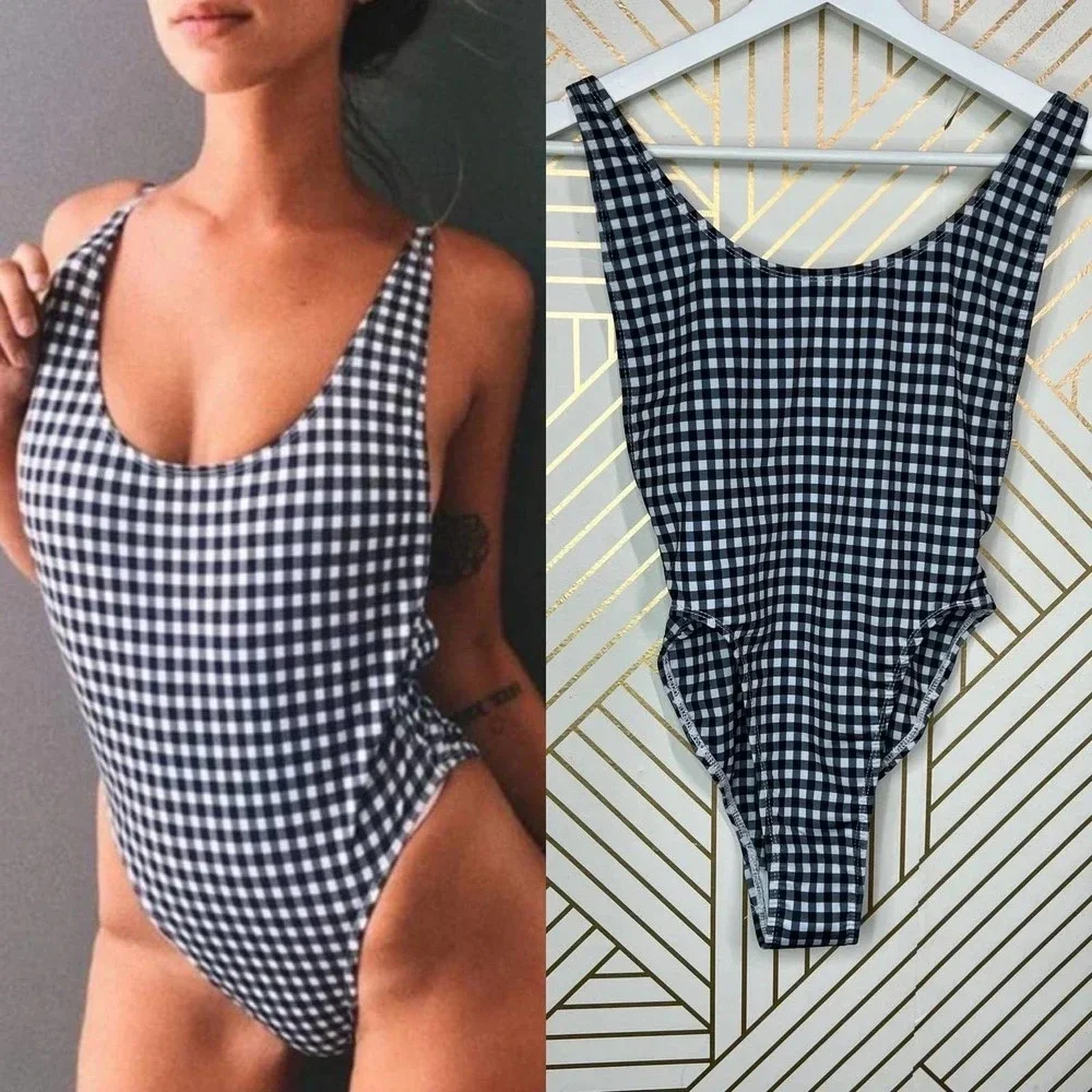 Lioness The Bo Derek Gingham One Piece Swimsuit‎ in Black Size XS